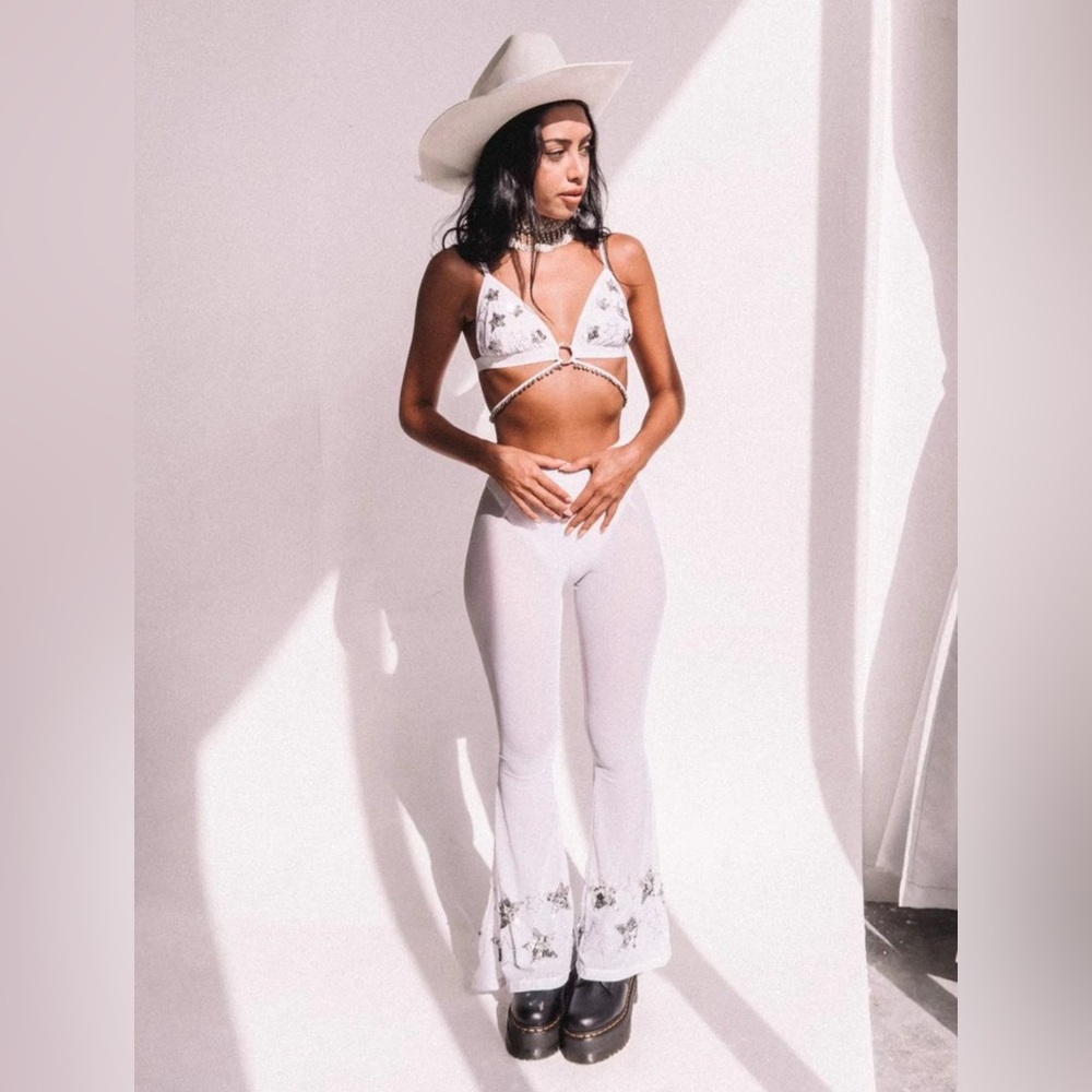 BNWT White Embellished Flared Pants - Women's Jumpsuit Bottoms